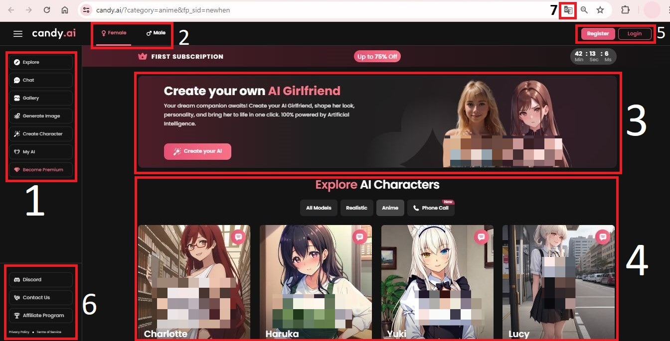 Screenshot showing Candy ai interface with features presented